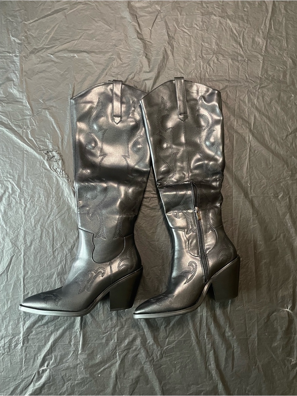 Black Cowgirl Embossed Western Knee-High Boots
